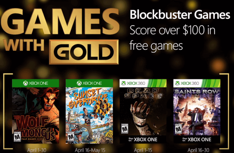 Games with Gold for April 2016 on Xbox One and Xbox 360